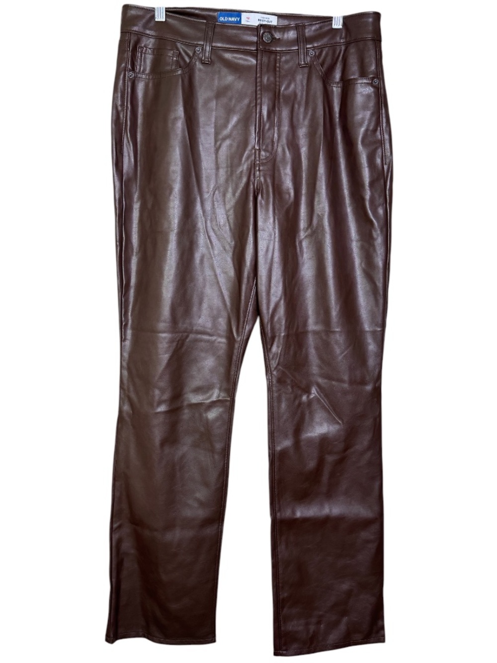 Old Navy Brown High Rise Boot-Cut Faux Leather Pants Sz 12 Tall Y2K Chic Fall‎